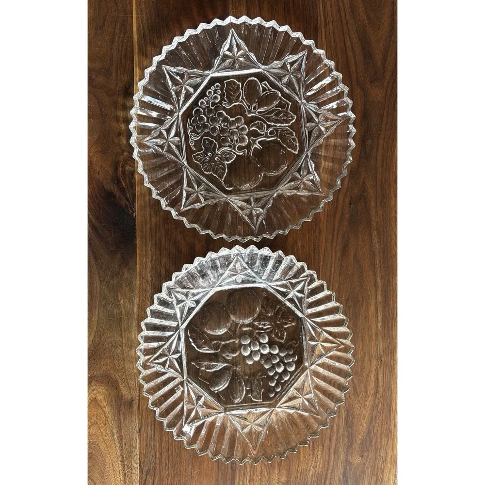 2pc VTG 60s MCM Federal Glass Clear‎ Pressed Pioneer Fruit Berry 11